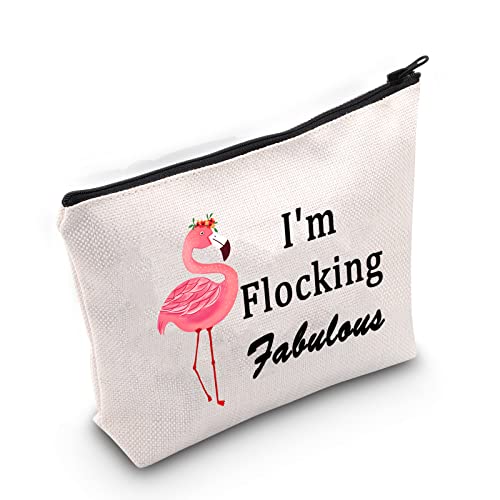 LEVLO Pink Flamingo Lovers Gifts I'm Flocking Fabulous Cosmetic Bags With Flamingo Pattern BFF Gift (I'm Flocking Fabulous)