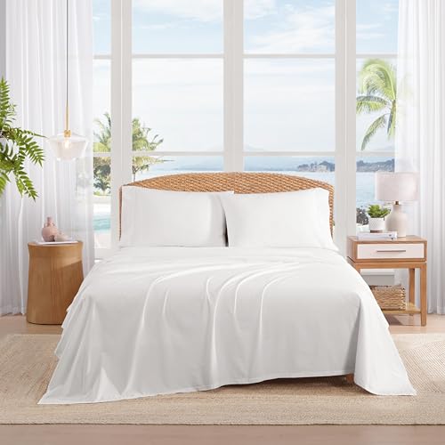 Image of Tommy Bahama | Cool Zone Collection | Sheet Set - 100% Percale Cotton, Crisp & Cool, Lightweight & Moisture-Wicking Bedding, Oeko-Tex Certified, California King, White