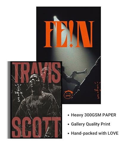 Image of Song Artist Aesthetic Music Posters Pack of 8 | A4 Size Wall Art for Bedroom, Living Room & Studio | Includes Adhesive Tape | Music Artist Poster Set (Travis Scott)