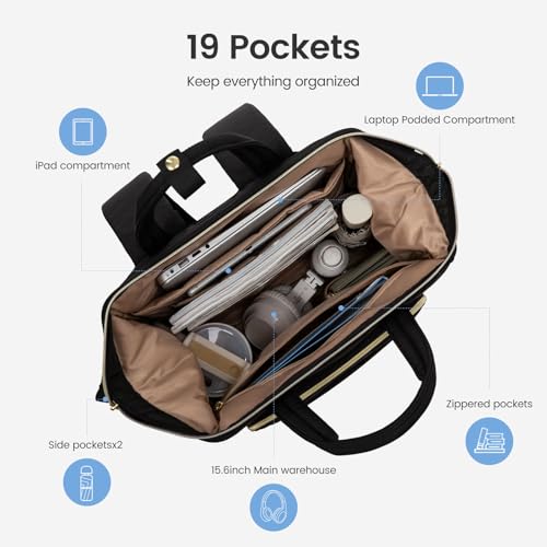 Image of LOVEVOOK Laptop Backpack Women 15.6 inch,Lightweight Puffer Travel Backpacks for Women,Quilted Laptop Bag Computer Work Teacher Nurse Backpack,Womens Backpack Purse Daypack for College Business,Black