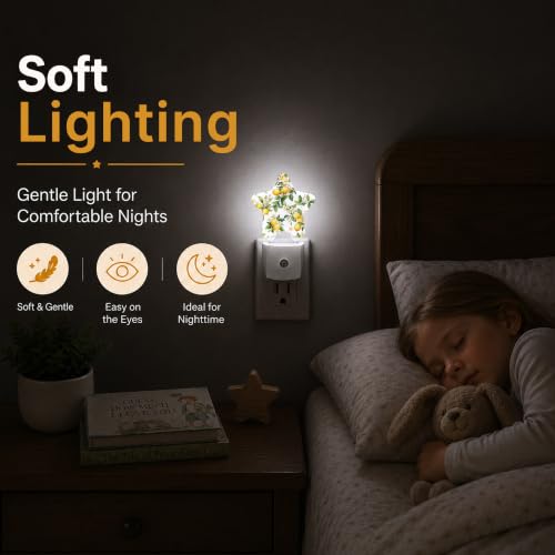 Image of Lemon Tree Star Night Light Plug in, Decorative Night Light for Kids Room Nursery Bedroom, Soft Glow Sensor Lamp for Hallway Bathroom, Compact Energy Saving