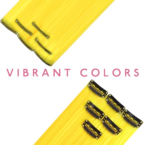 Image of WENNALIFE 12 PCS Yellow Hair Extensions Clip in, Colored Clip in Hair Extensions for Kids Highlights Rainbow Hair Clips for Girls Synthetic Straight Pop-up Style Colorful Girls Hair Accessories