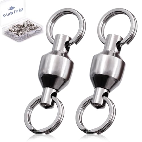 FishTrip Fishing Swivels with Split Rings, 25pcs Ball Bearing Swivel Speed Clips Stainless Quick Change Connector for Saltwater (Size 0)