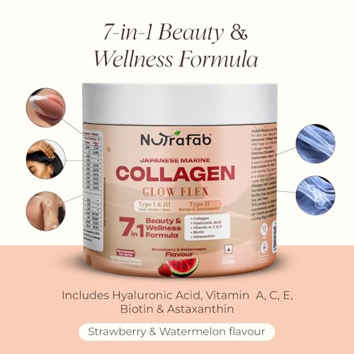 Image of Japanese Marine Collagen Peptides Powder Type I, II & III | Supports Skin, Hair, Nails & Joint Health | 7-in-1 Beauty Formula with Hyaluronic Acid | Strawberry Watermelon Flavour | 250g