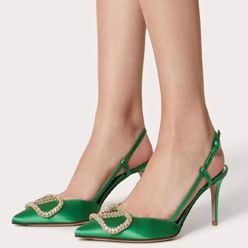 Image of BlingQueen Women Heeled Slingback Sandals Closed Pointed Toe Stiletto High Heels Patent Leather Pumps Slip-On Backless Evening Prom Party Dress Shoes