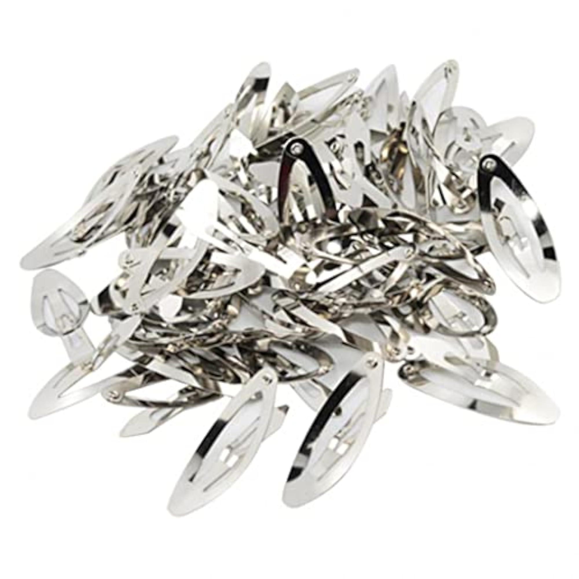 Rounded Snap Clip Oval Silver Metal Hair Bow Click Barrette, Pack of 50