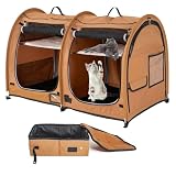 Mispace Portable Twin Compartment Show House Cat Cage/Condo - Easy to Fold & Carry Kennel - Comfy Puppy Home & Dog Travel Crate with Portable Carry Bag/Two Hammocks/Mats and Collapsible Litter Box