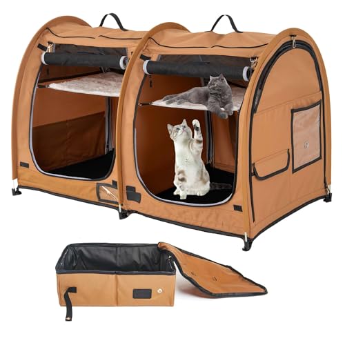 Mispace Portable Twin Compartment Show House Cat Cage/Condo - Easy to Fold &…