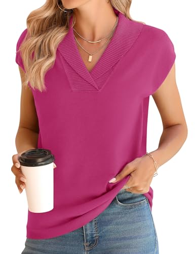 Ivicoer Sweater Vest Women V-Neck Knitted Pullover Short Cap Sleeve Collared Tops Dressy Casual 2025 Summer Fashion Trendy