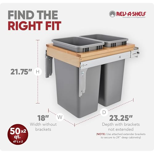 Image of Rev-A-Shelf Double Top-Mount Pullout Trash Can, 50 Qt