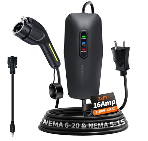 VDLPOWERVP Level 1/2 EV Charger 16Amp, Electric Vehicle Portable Charger with 28FT Cable, 3.5KW Home EV Charging Station for J1772 Electric Cars,110V-240V, NEMA 6-20 & NEMA 5-15 Plug