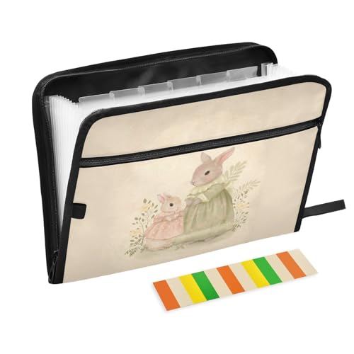 KaariDream ドキュメントファイル A4 書類収納ケース 仕切り 13ポケット うさぎ 兎 ウサギ アニマル かわいい 花柄 持ち運び 大容量 重要書類 ファイル 書類ホルダー 収納ケース 仕切りフォルダー 拡張フォルダ ラベル付き 事務用品 学生