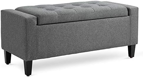 HOMCOM Storage Ottoman Bench Linen-Touch Fabric Tufted Chest Footstool with Flipping Top, Grey