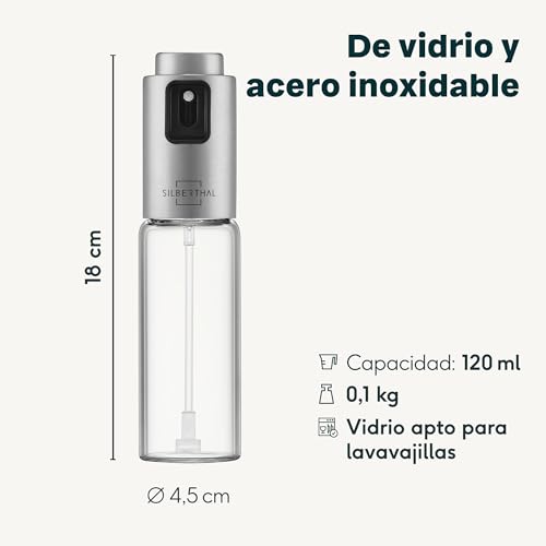 Miniatura 7 de Silberthal Pulverizador Aceite 120ml - Spray Para Aceite O Vinagre - Cristal Y Acero Inoxidable - Ideal Para Air Fryer Freidora Aire - Lavable En El Lavavajillas