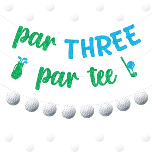 Wonmelody Golf 3rd Birthday Decorations Par Three Par Tee Banner Let's Partee Time Birthday Balloons Golf Garlands Sports Theme 3rd Bday Decor Ball Game Sports Theme Party for 3 Year Old Kids