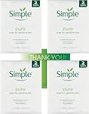 Simple Pure Soap for Sensitive Skin, Vegan Friendly, No Perfume, 4x Twin Packs, Gentle Cleanser Soap Bar with Thank You Card
