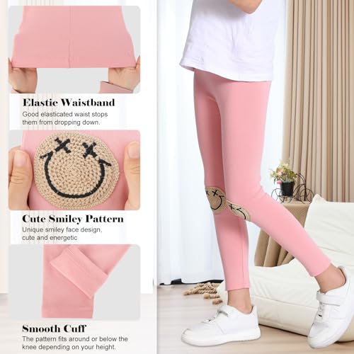 EASTBUDDY Girls Leggings with Smile Face Pattern Kids Pants Full Length Leggings for Girls Toddler 2 Pack 1-7 Years4