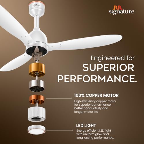 Image of RR Signature COMFYGLOW 1250mm BLDC Underlight Ceiling Fan with 100% Pure Copper Motor - 35W | 350 RPM High Speed | Remote Control & LED Light | 3 Light Modes | 3 Year Warranty - Sparkle White