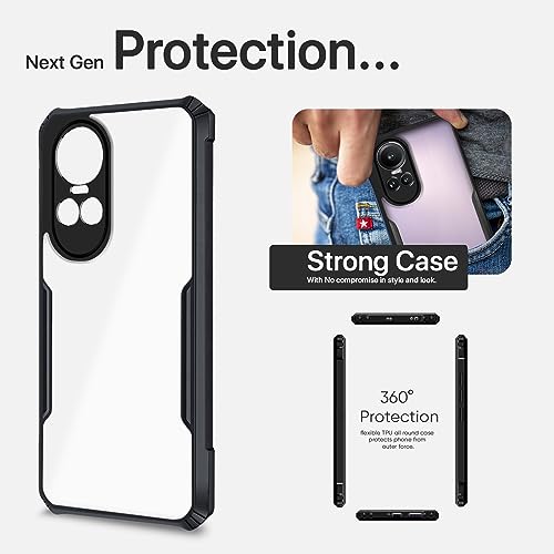 Image of Pikkme Ultra Hybrid Back Cover for Oppo Reno 10 5G | Raised Edges |Crystal Clear Transparent | Full Camera Protection Bumper Case (Black)