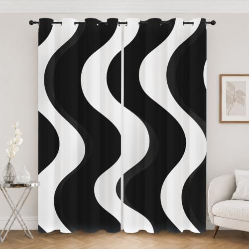 Rideaux géométriques isolant thermique et opaque à oeillets noir blanc
