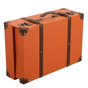 スーツケース型収納ボックス レトロ アンティーク調 ヨーロッパ風 収納ケース 撮影小道具 インテリア 店舗ディスプレイ 窓装飾 持ち運び可能 2サイズ展開 (M,オレンジ)