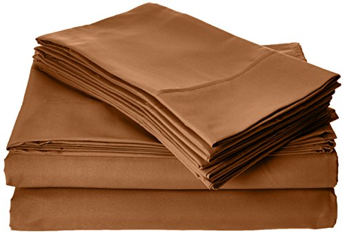 Home Basics Ultra Soft Brushed 6 Piece Microfiber 90GSM Sheet Set - Hypoallergenic, California King, Light Brown