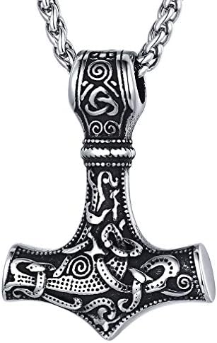 FaithHeart Personalised Thor Hammer Necklace Viking Jewellery for Men Engraved Odin Helmet/Mjolnir Pendant Nordic Runic Necklaces Talisman Amulets Protective Jewelry Norse Gift (Stainless Steel)