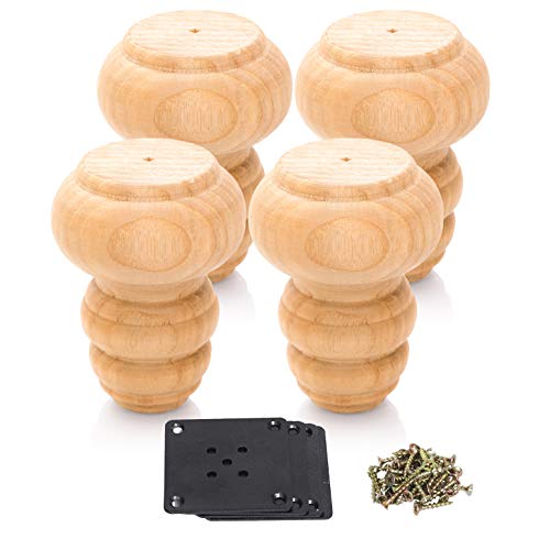 3 Inch Unfinished Bun Feet For Furniture Replacement Set Of 4 High Diy Solid Wood Sofa Leg For Couch Bathroom Vanity Bookshelf Cabinet Chair Tv Stand Loveseat Dresser Extenders (With Mounting Plates) #TOP1
