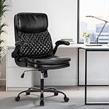 COLAMY Ergonomischer Bürostuhl, Schreibtischstuhl mit Verstellbaren Armlehnen, Exekutive Computerstuhl mit Hoher Rückenlehne, Höhenverstellbar und Neigbar Drehstuhl mit dicker Lederpolsterung, Schwarz