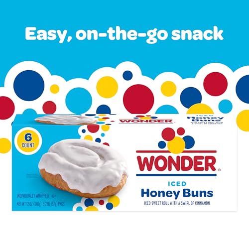 Wonder Iced Honey Buns, Individually Wrapped Iced Pastry Snacks, 12 oz, 6 Count