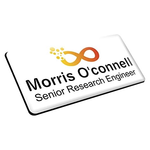 Large Your Logo Personalised Professional Name Badge Premium Domed White Black 76 x 38mm Cover
