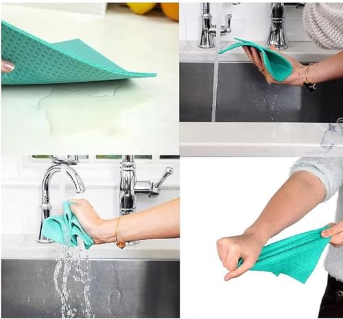 Image of RECLUSE Reusable Kitchen Cleaning Cellulose Sponge Cloths Absorbent Wipes Clean Kitchen Car Dish Eco-Friendly Dishcloth Hand Towel Auto, Assorted Colours, No-Odor Dish Rag for Home (Pack - 3)