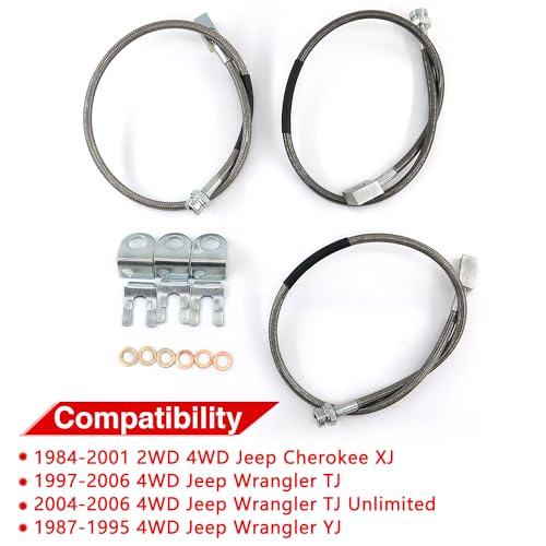 image for RJSPHH 89715 Front and Rear Extended Stainless Brake Lines for Jeep Wr