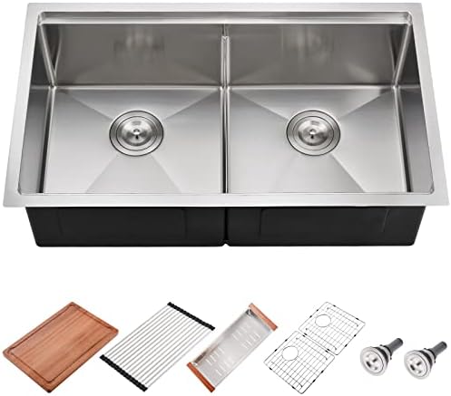 30 Inch Undermount Kitchen Sink Double Bowl Stainless Steel - HACHENL 30×19 Inch Undermount Double Bowl Kitchen Sink 16 Gauge Stainless Steel Undermount Kitchen Sink 50/50 Double Bowl Kitchen Sink