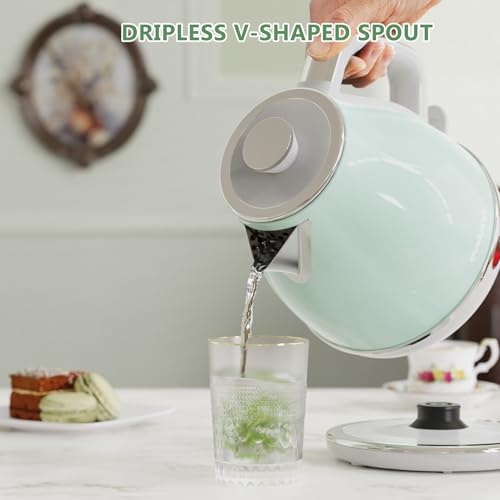 Image of Evoloop Electric Tea Kettle, 1500W /1.0L Hot Water Boiler Heater Pot, Retro Small Electric Kettle, 100% Stainless Steel BPA Free Electric Teapot, Auto Shut-Off & Boil-Dry Protection