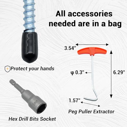 Keovoker 12 Pack Screw in Tent Stakes Heavy Duty-8” Metal Pegs for Ground, Drill in Camping Stake with Hex Head Driver, Spikes Puller, Protector/Stopper in Carrying Bag, for Hiking, Glow in Dark