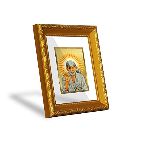 Image of Diviniti Shirdi Sai Baba Gold Plated Wall Photo Frame, Table Decor| DG Frame 103 Size 1 and 24K Gold Plated Foil| Religious Photo Frame Idol For Pooja, Gifts Items (16.5 CM X 15.5 CM)