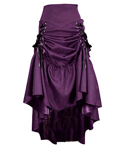 DangerousFX Black Burgundy Purple Gothic Ruched Long Steampunk Gothic Corset Victorian Skirt 8-28-8-Purple