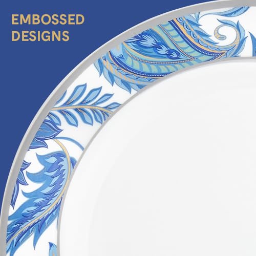 Image of Larah by Borosil 37pc Opalware New Iris Dinner Set for Family of 6 | Microwave & Dishwasher Safe Crockery Set for Dining & Gifting | Plates & Bowls