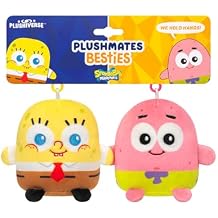 TeeTurtle Spongebob Squarepants and Patrick Star Plushmates Besties Keychain Set - Officially Licensed Novelty Clip-On Plush with Magnetic Hands