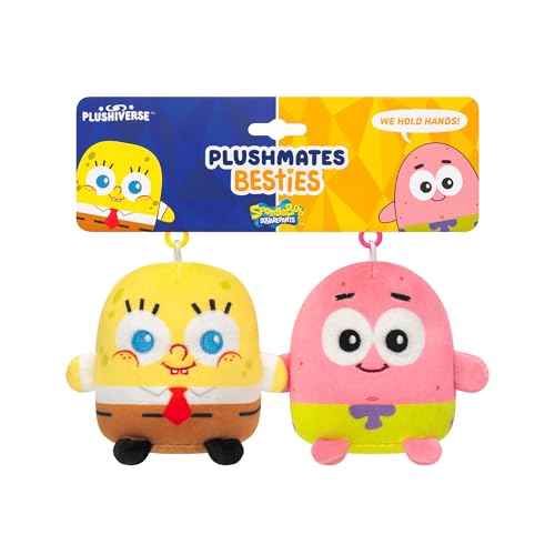 Image of TeeTurtle Spongebob Squarepants and Patrick Star Plushmates Besties Keychain Set - Officially Licensed Novelty Clip-On Plush with Magnetic Hands