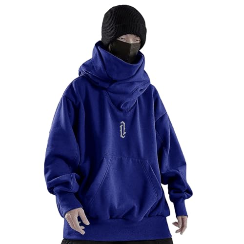 Alalaso Ninja Hoodie Men Double Neckline Cotton Hip Hop Hoodie