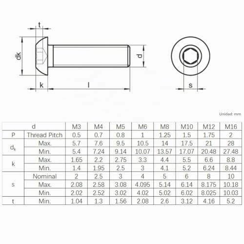 Miniatura 3 de Tornillos Y Tuercas De Cabeza Allen De Botón A2 304. Tornillos De Acero Inoxidable M3, M4, M5, M6, M8 Y M10