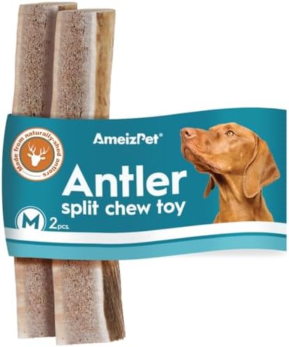 Ameizpet Antler Chews For Dogs - All Natural Dog Chews, Long Lasting Elk Antler Bones for Dogs, Durable Deer Antler For Dogs  1pc M Size Deer Antler