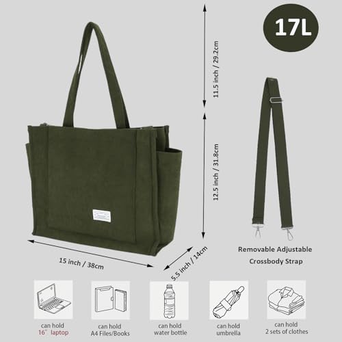 Bolso Tote de pana para mujer con múltiples bolsillos miniatura 5