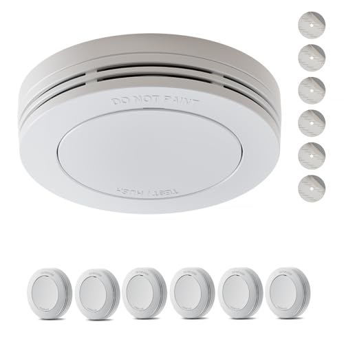 Safeliveo Detector de Humo,Alarma de Incendio autónoma, batería de 10 años, sin LED Intermitente, función de Silencio, 85 dB, con Almohadillas Adhesivas, Conforme a EN 14604, 6 Piezas