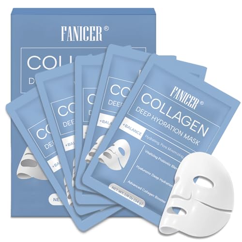 5 Pièces Masque au Collagène, Masque Collagene Hydratant et Raffermissant, Hydratant et Apaisant, Améliore l’Élasticité et l’Éclat de la Peau,...
