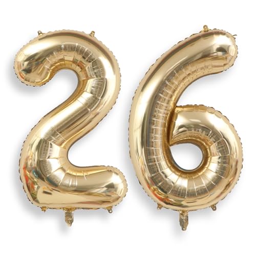 Image of AULE 40 Inch Large 26 Balloon Numbers Light Gold, Big Foil Number Balloons, Giant Helium 62 Happy Birthday Party Decorations for Man and Women, Huge Mylar Anniversary Party Supplies