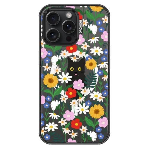 MOSNOVO for iPhone 15 Pro Max Case for MagSafe, Black Cat in Garden, Black
