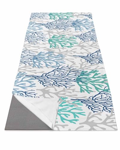 Zadaling Yoga Mat Towel with Corner Pockets Summer Ocean Sea Coral Blue Teal Gray Non Slip Sweat Absorbent Hot Yoga Towels, Yoga Blankets Skidless Mat Cover for Workout, Gym, Fitness - 70